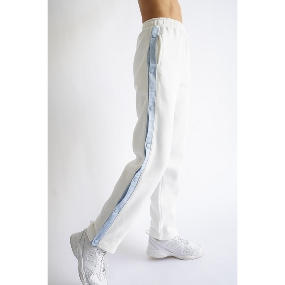 Yellow The Label Sweatpants Womens Large Tearaway White Blue Button Yllw Pants - Picture 16 of 16